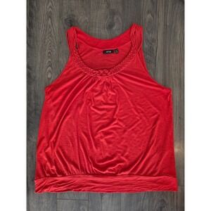 Women's sz 1X Orange Red Braided Neckline Bubble Hem Knit Tank Top Spring Y2K